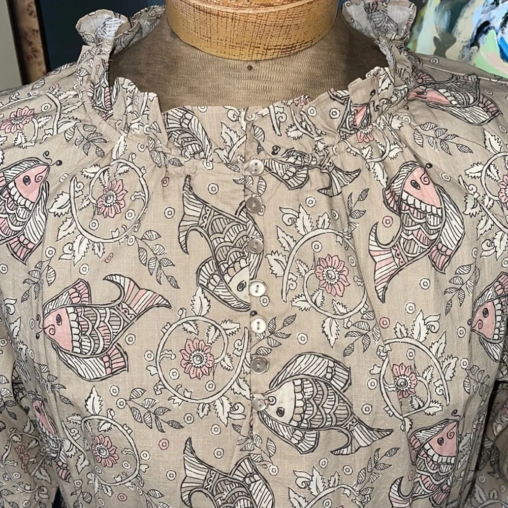 Let Me Be By Anthropologie NWT SZ 14 Babydoll Dress w Koi Fish/Floral Print - Picture 4 of 11